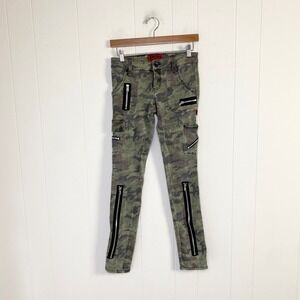 Tripp NYC Camo Skinny Cargo‎ Pants Green Camouflage Zipper Punk Goth Size 25/1
